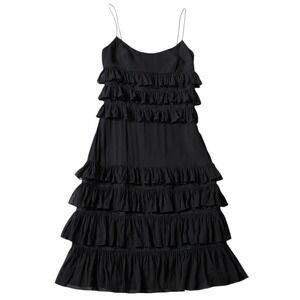 Valentino Roma Ruffle Tiered Dress Women Black Lace Spaghetti Strap Whimsigoth 6
